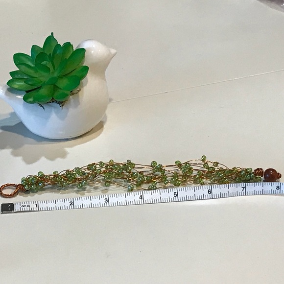 Organic Boho Chic Copper Glass Bead Green Bracelet - Picture 5 of 8
